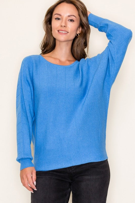 Textured Dolman Sleeve Boatneck Sweater