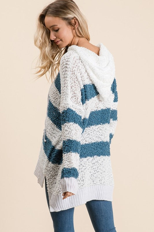 Striped Popcorn Hooded Sweater