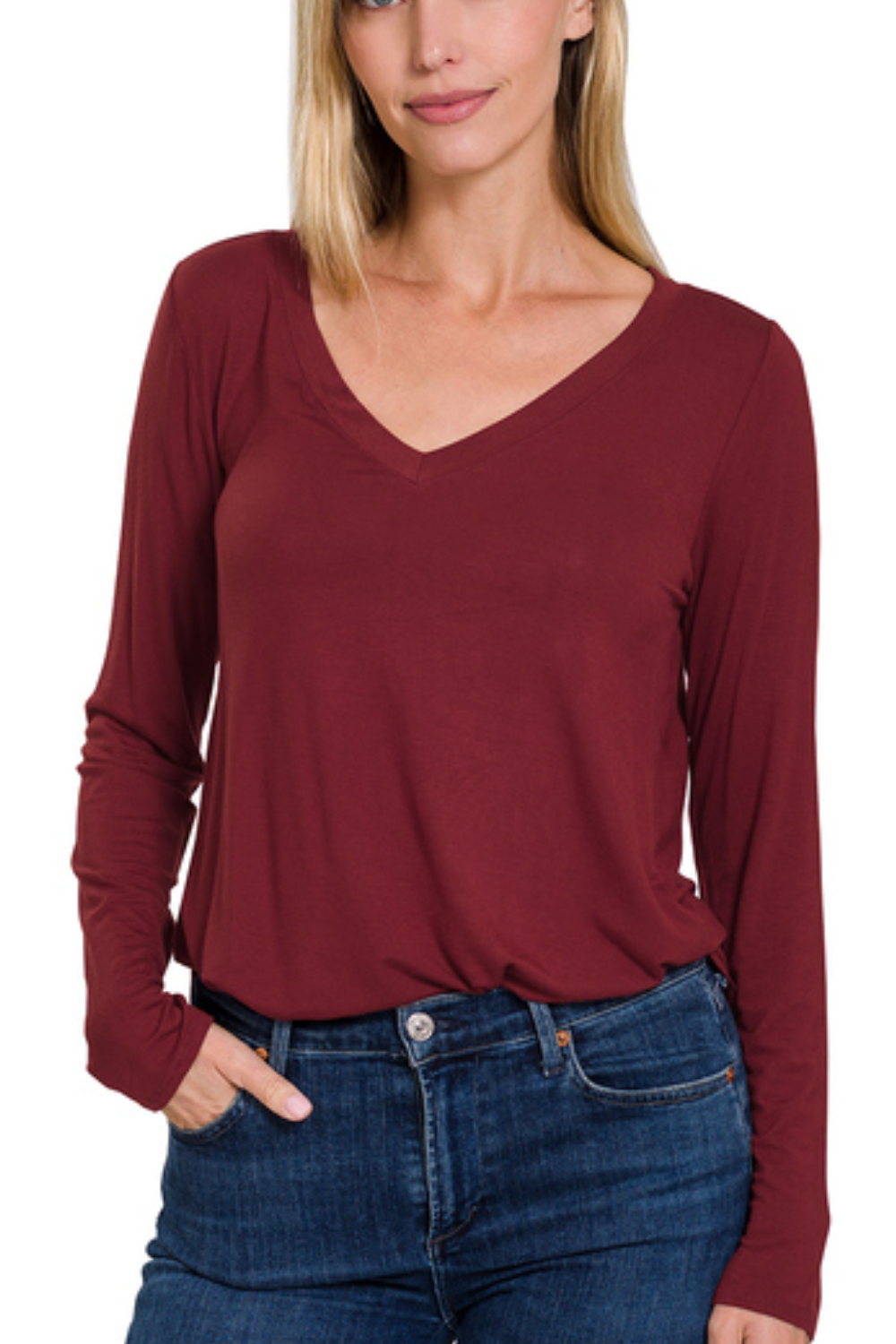 Luxe Rayon VNeck Long Sleeve Top