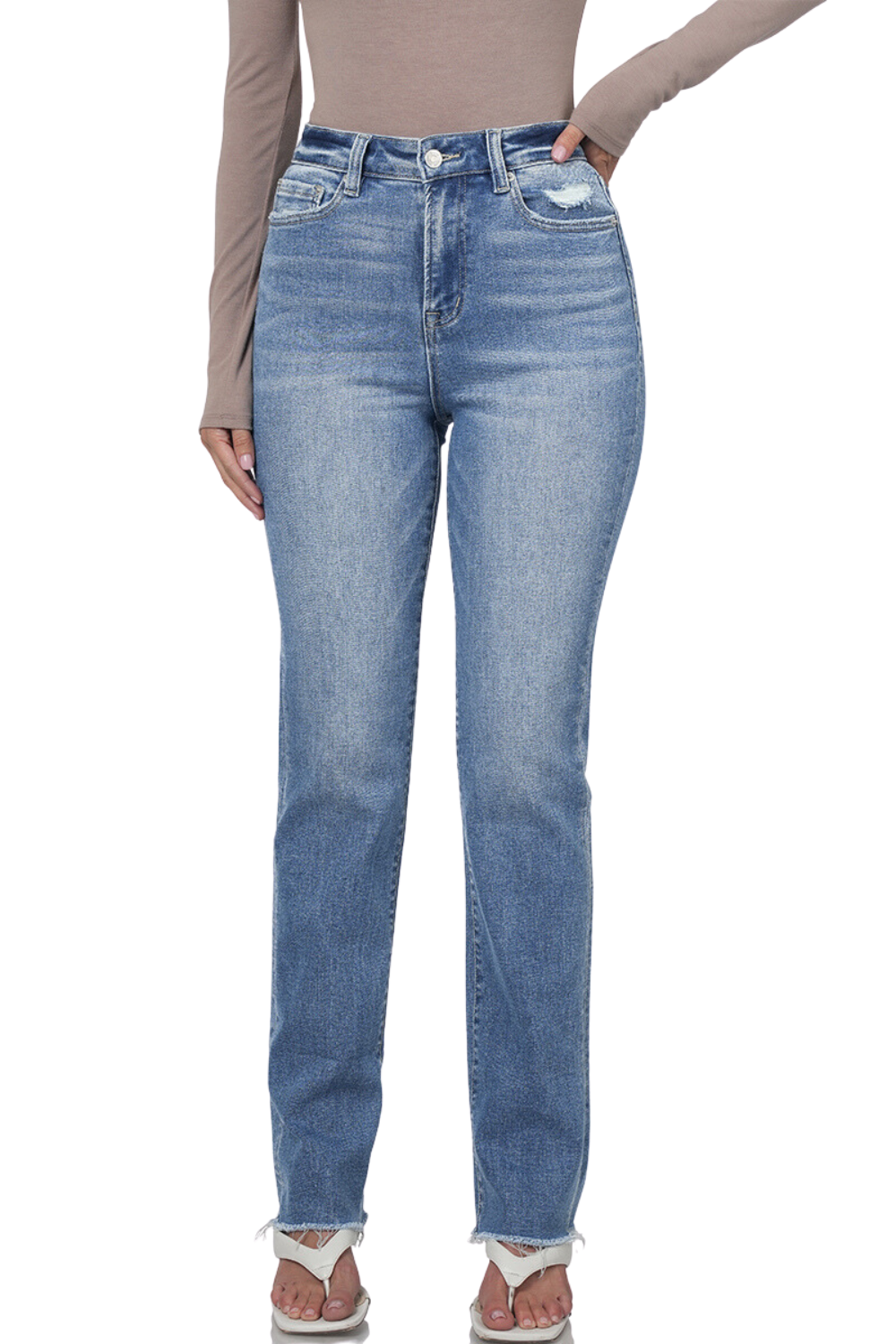 High Rise Cuffed Denim Jeans