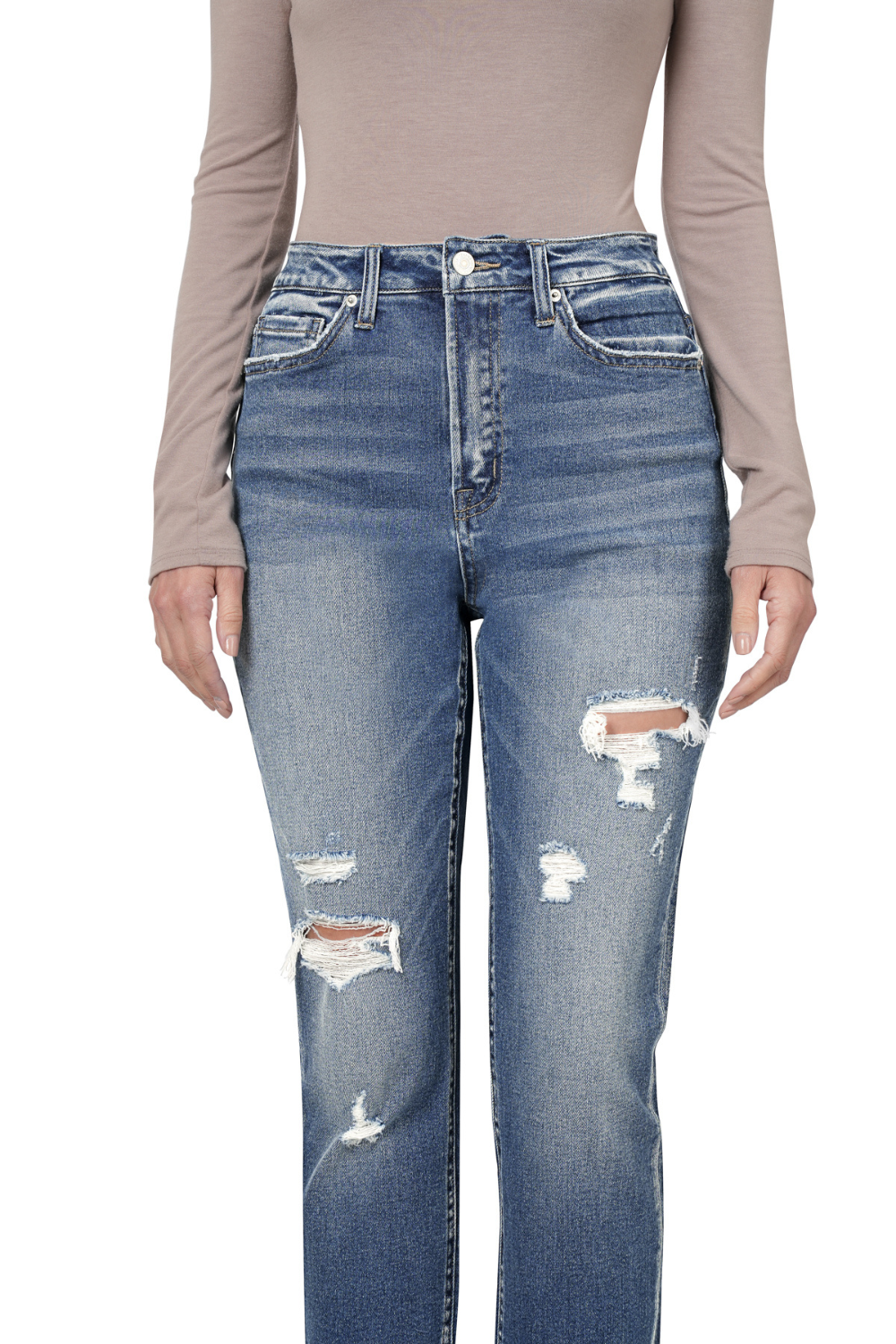 Distressed Cuffed Mom Jeans