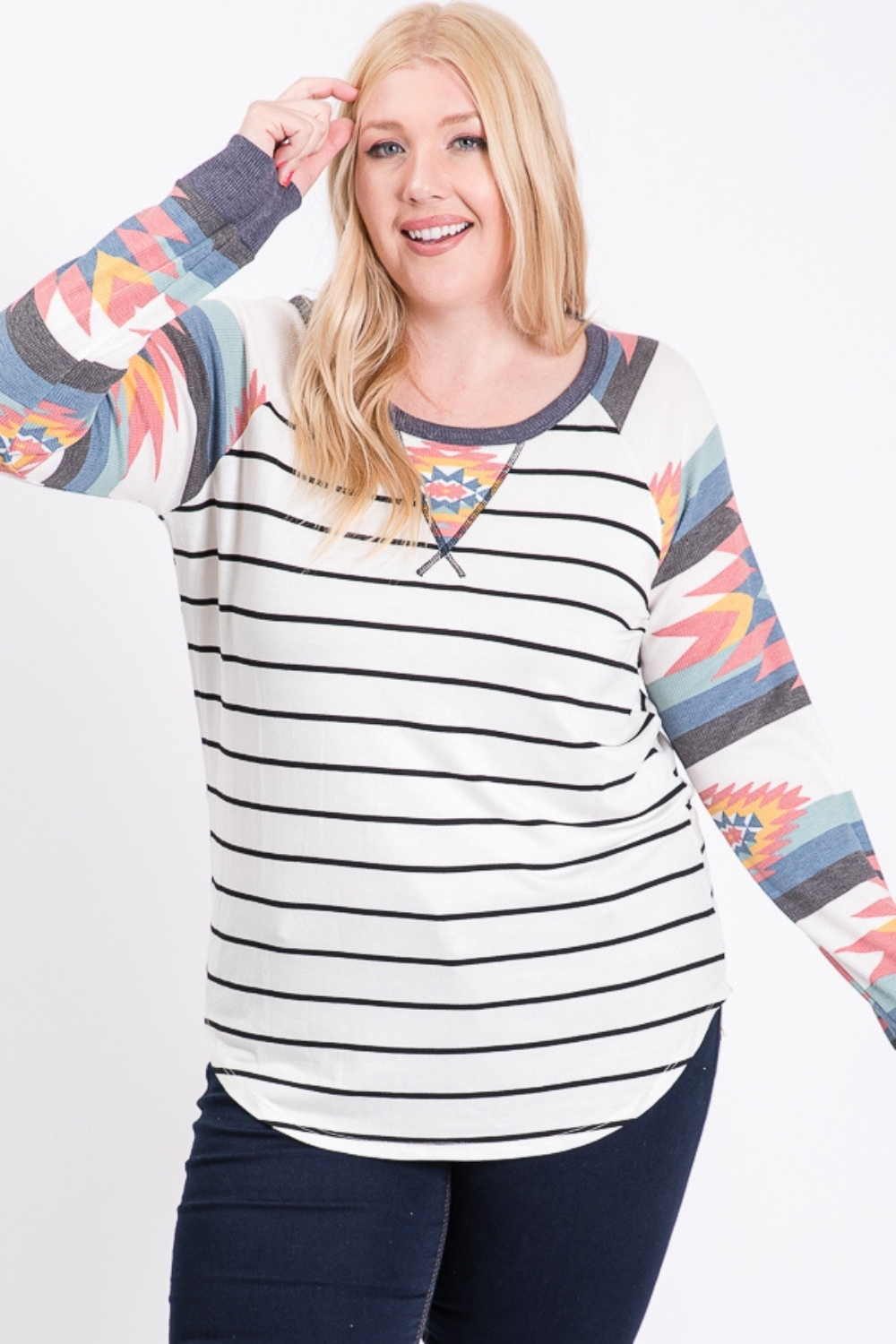 Aztec & Stripe Long Sleeve Top