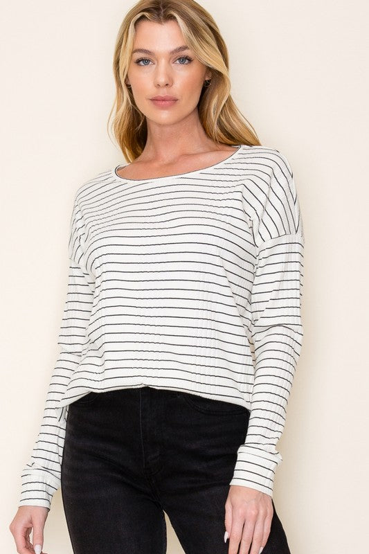 Ribbed Striped Knit Top - Ivory