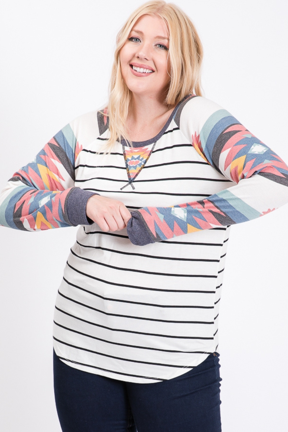 Aztec & Stripe Long Sleeve Top