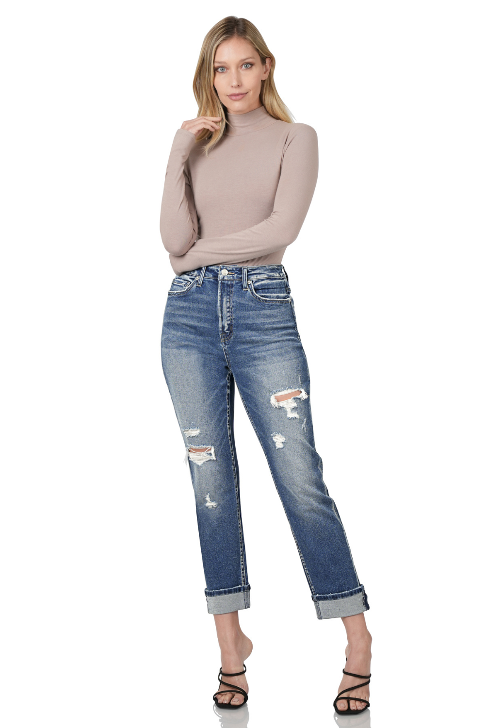 Distressed Cuffed Mom Jeans