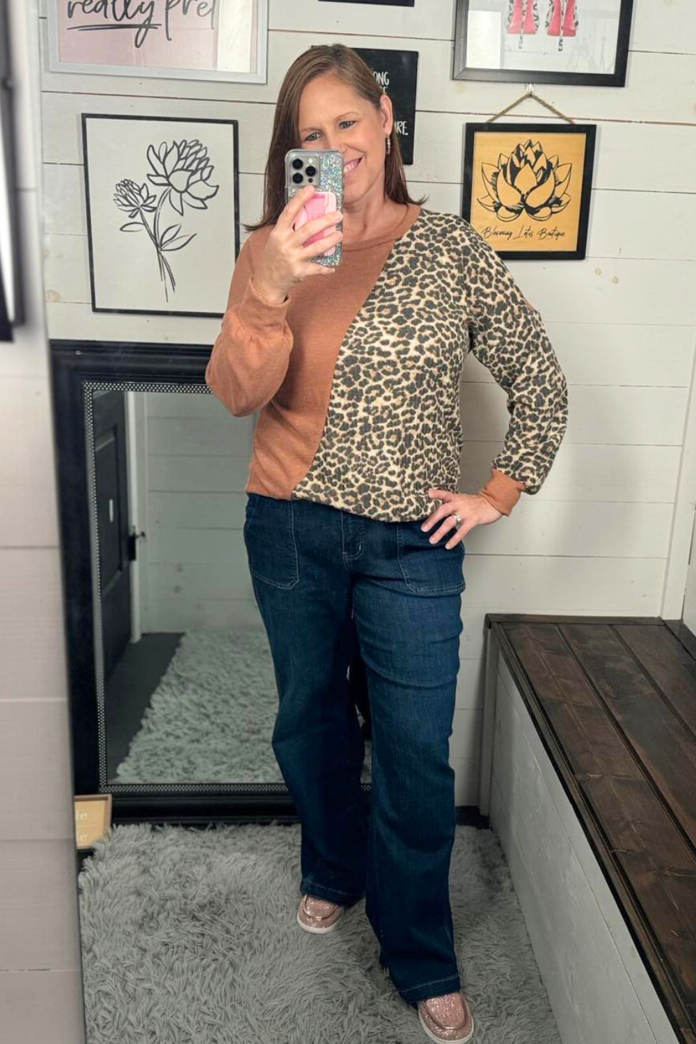 Belinda Leopard Colorblock Top