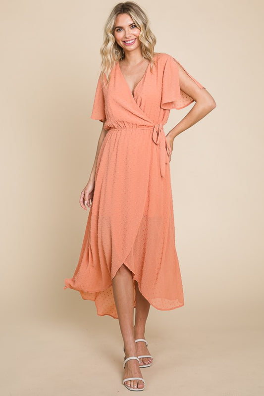 Faux Wrap Split Sleeve Dress