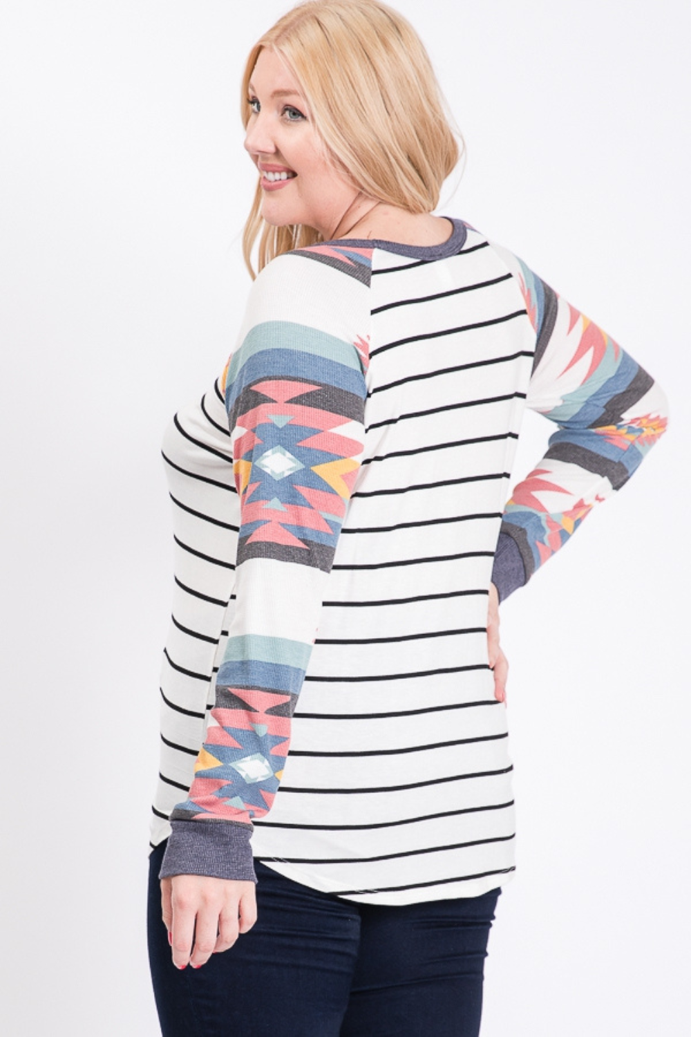 Aztec & Stripe Long Sleeve Top