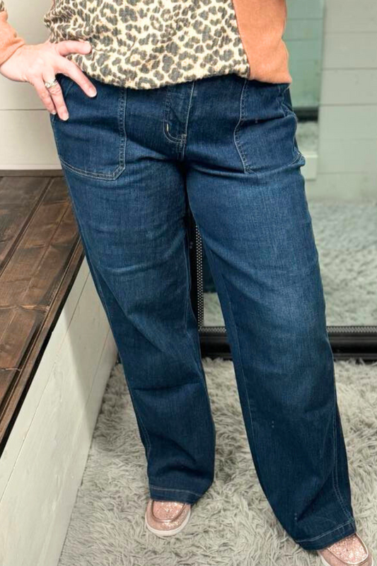 High Rise Pork Chop Pocket Wide Leg Jean