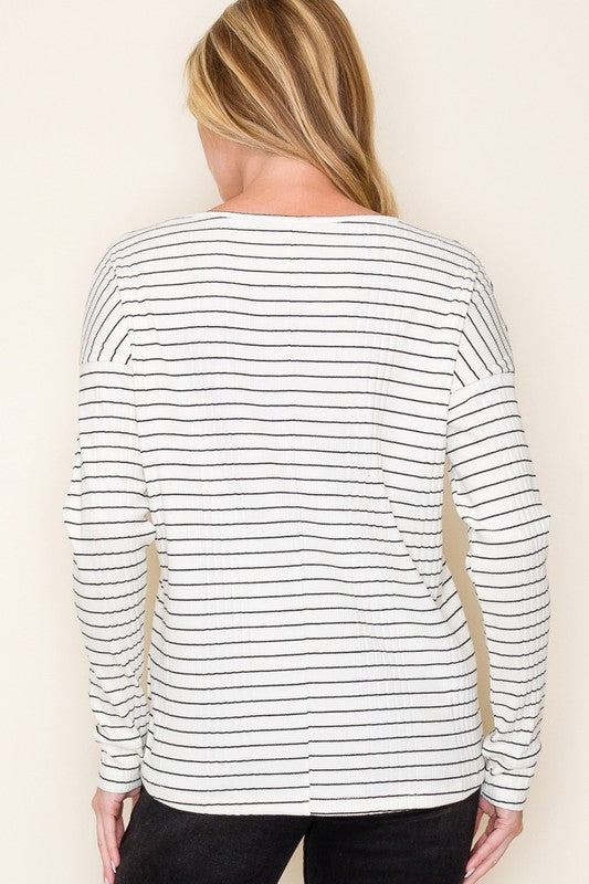 Ribbed Striped Knit Top - Ivory