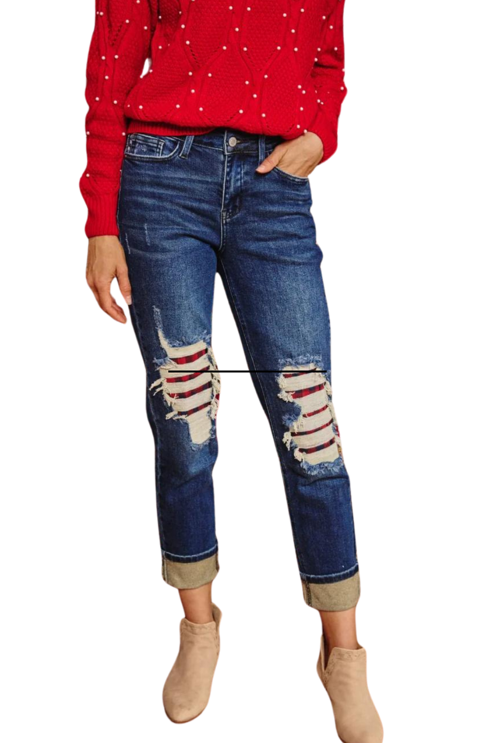 Buffalo Plaid Distressed Boyfriend Jeans