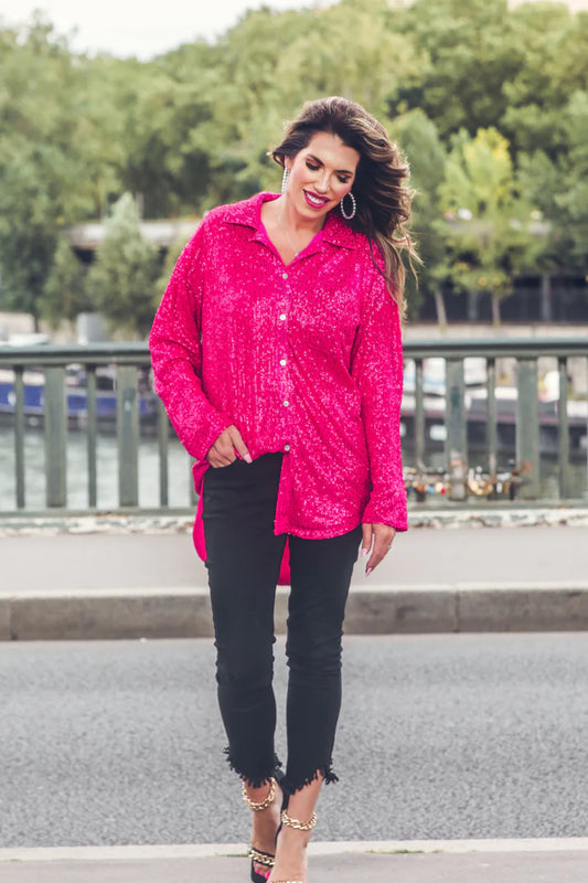 Attention Seeker Sequin Top - Hot Pink