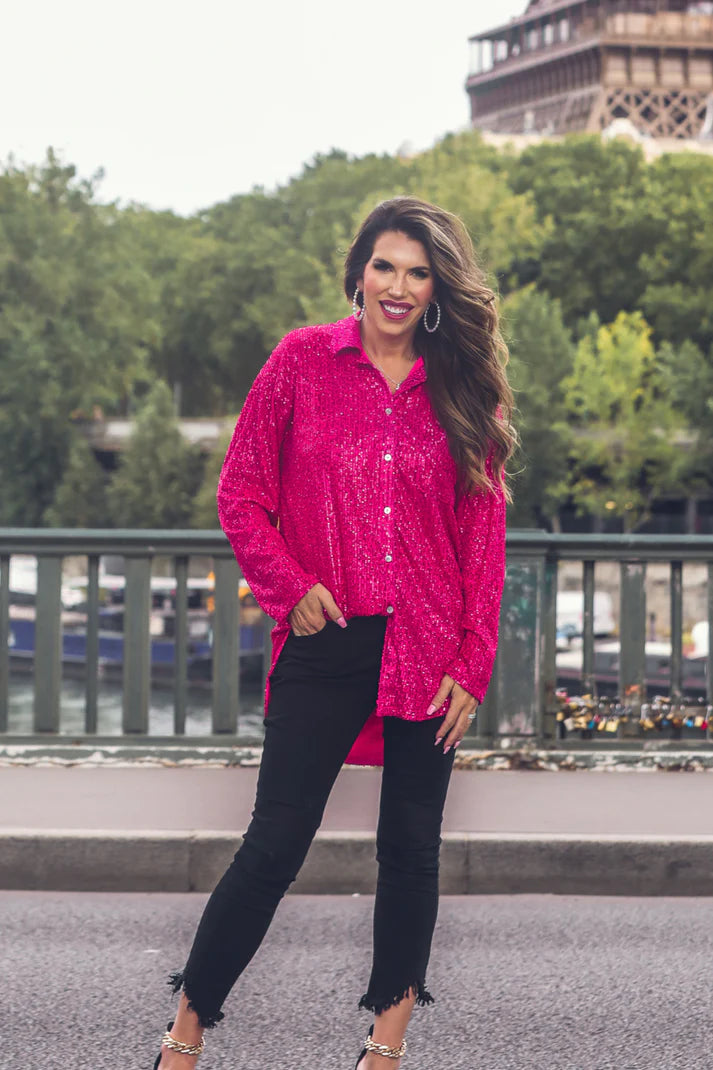 Attention Seeker Sequin Top - Hot Pink