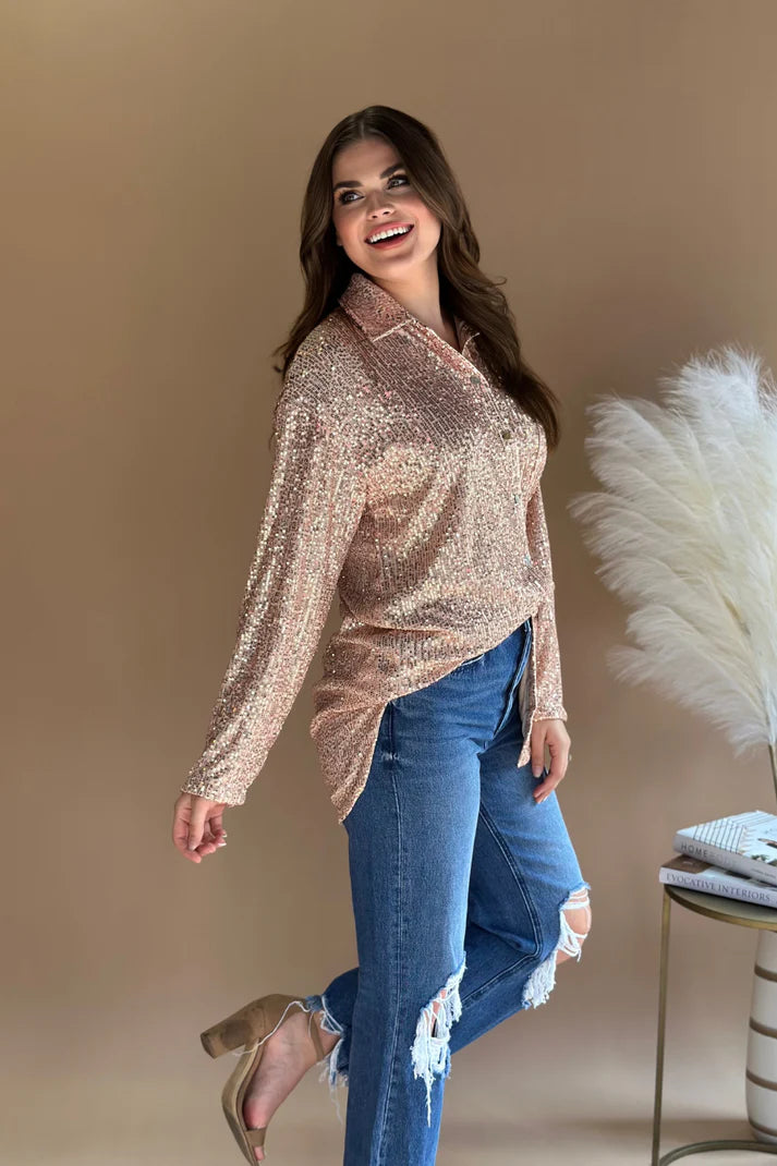 Attention Seeker Sequin Top - Rose Gold