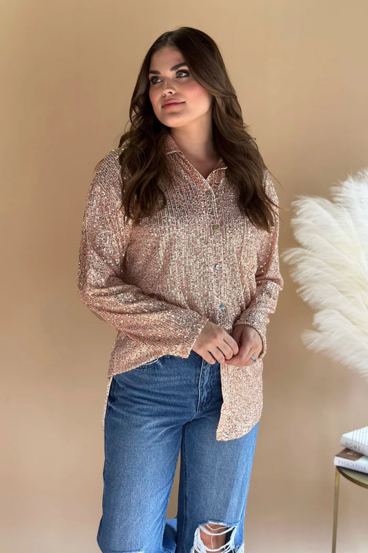 Attention Seeker Sequin Top - Rose Gold