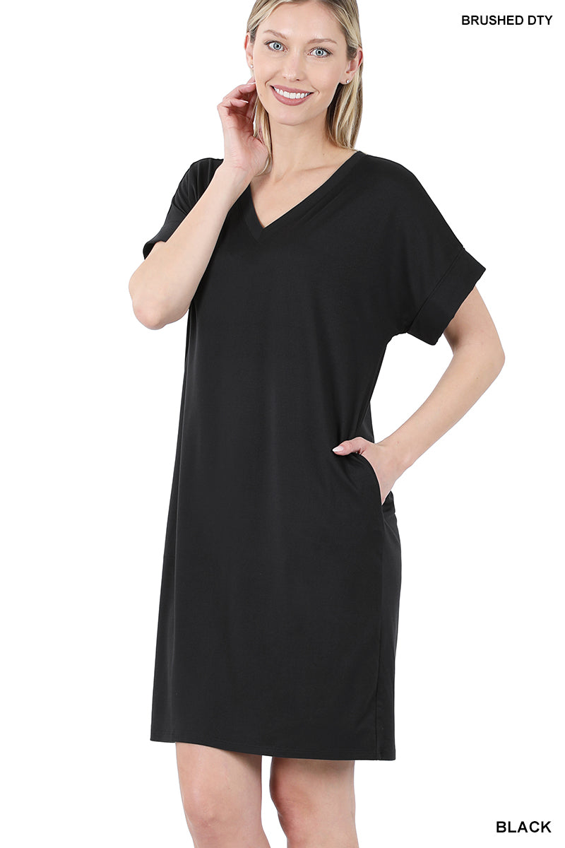 Brushed DTY Rolled Sleeve Dress