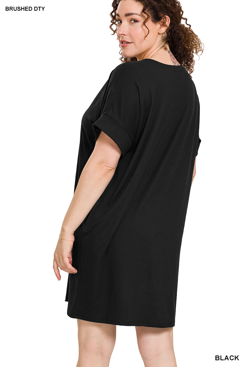 Brushed DTY Rolled Sleeve Dress