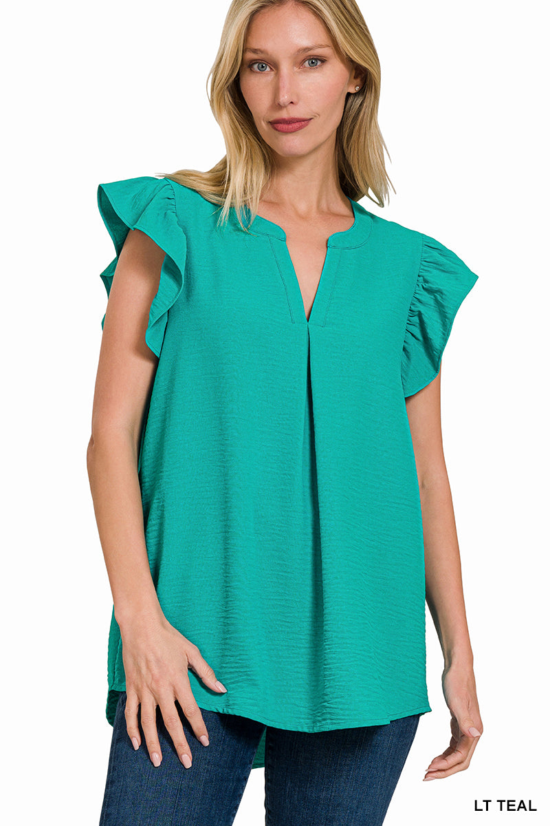 Woven Ruffled Sleeve Top