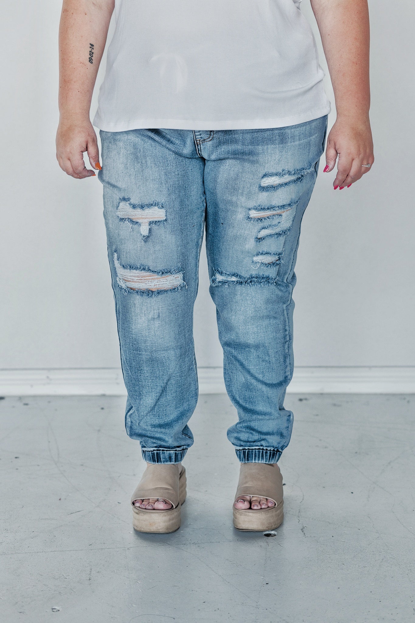 Distressed Denim Joggers