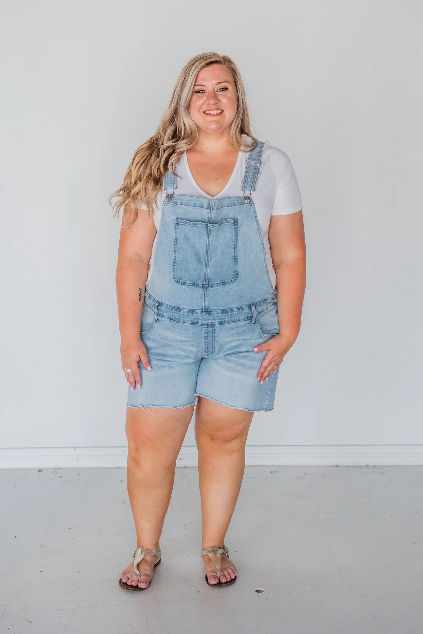 Light Wash Denim Overall Shorts