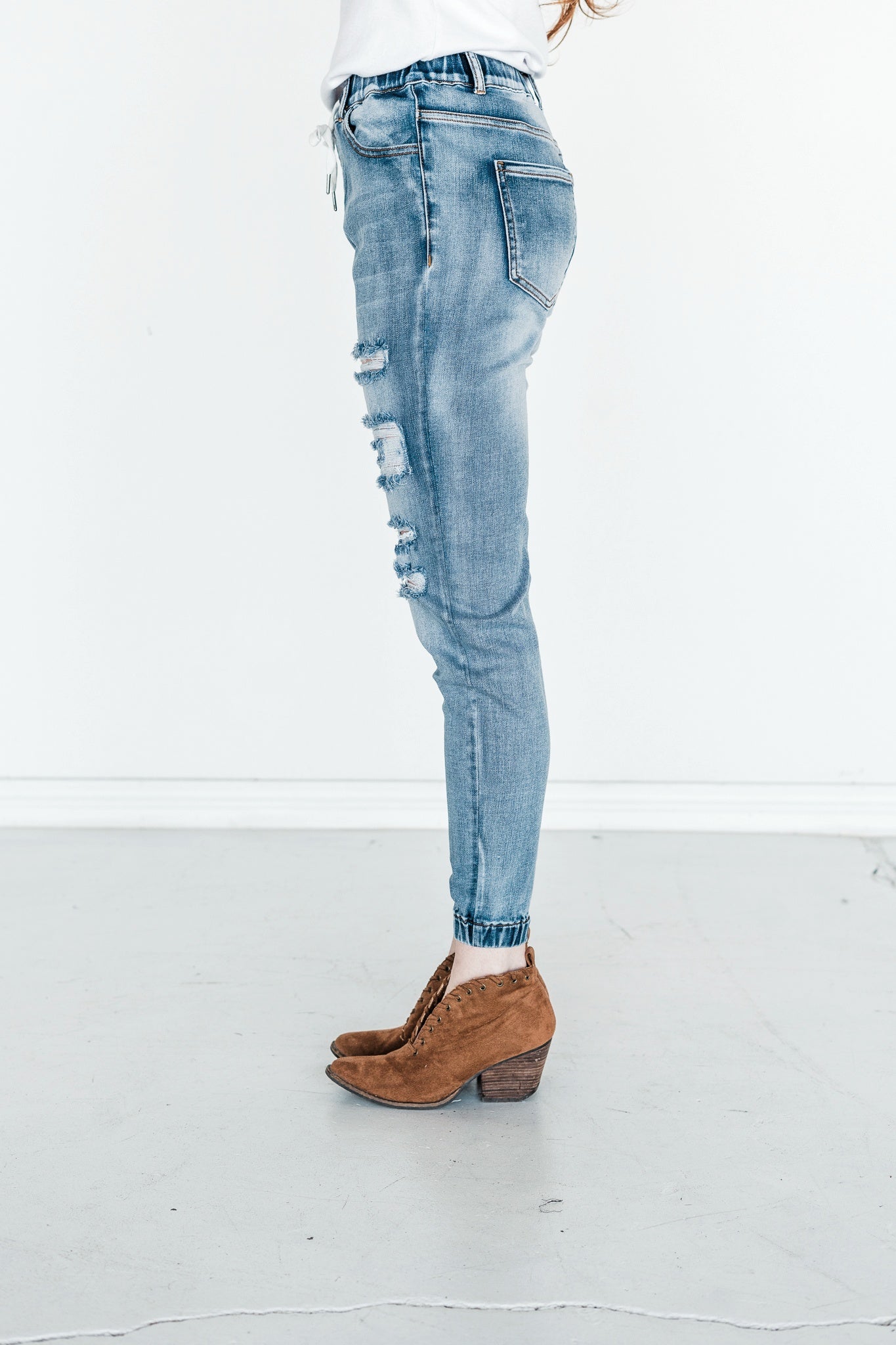 Distressed Denim Joggers