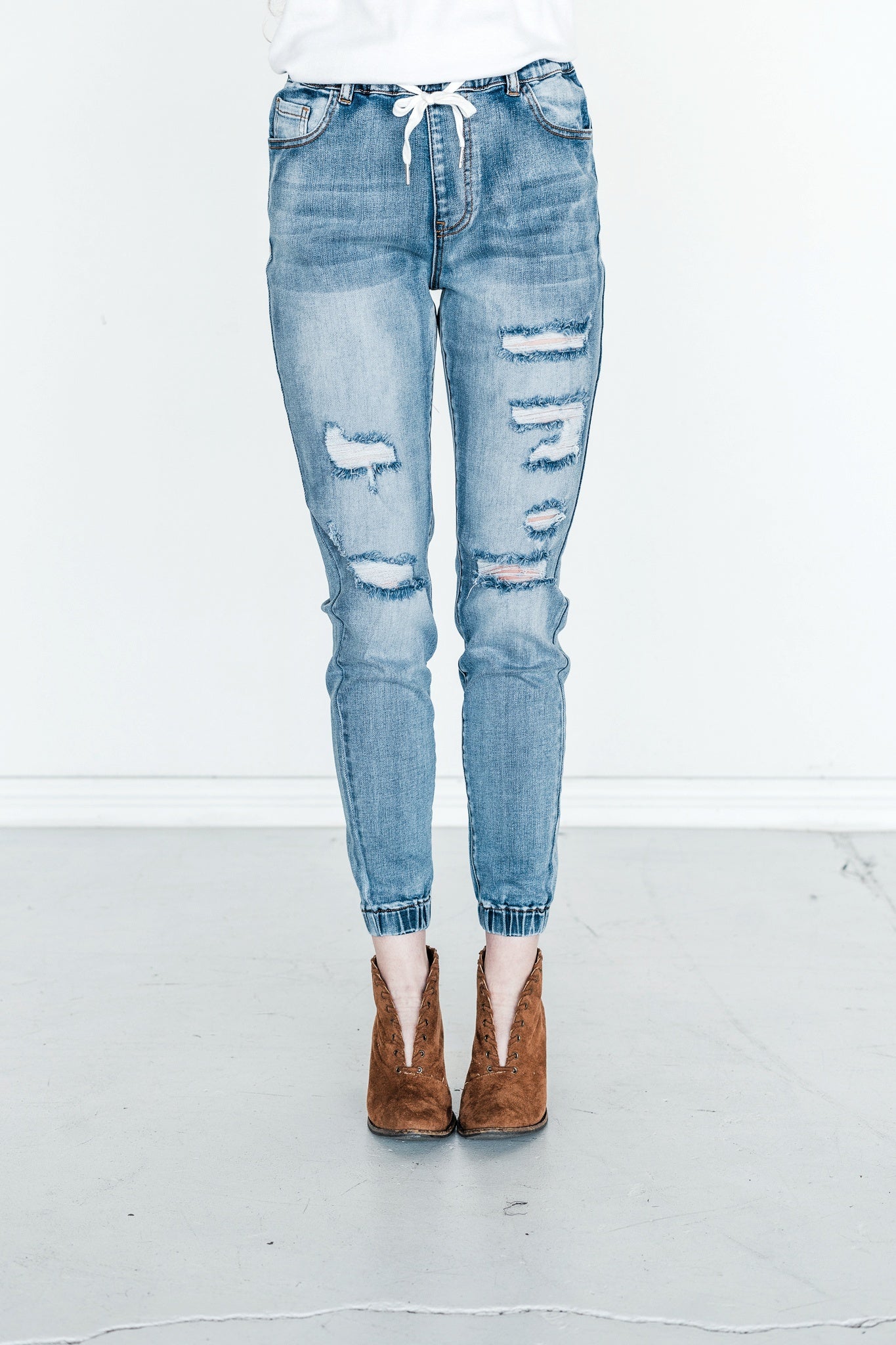 Distressed Denim Joggers