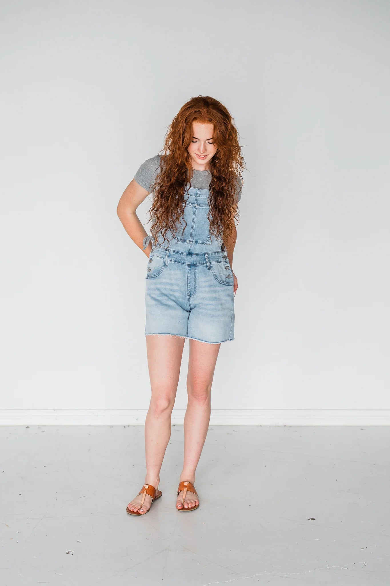 Light Wash Denim Overall Shorts