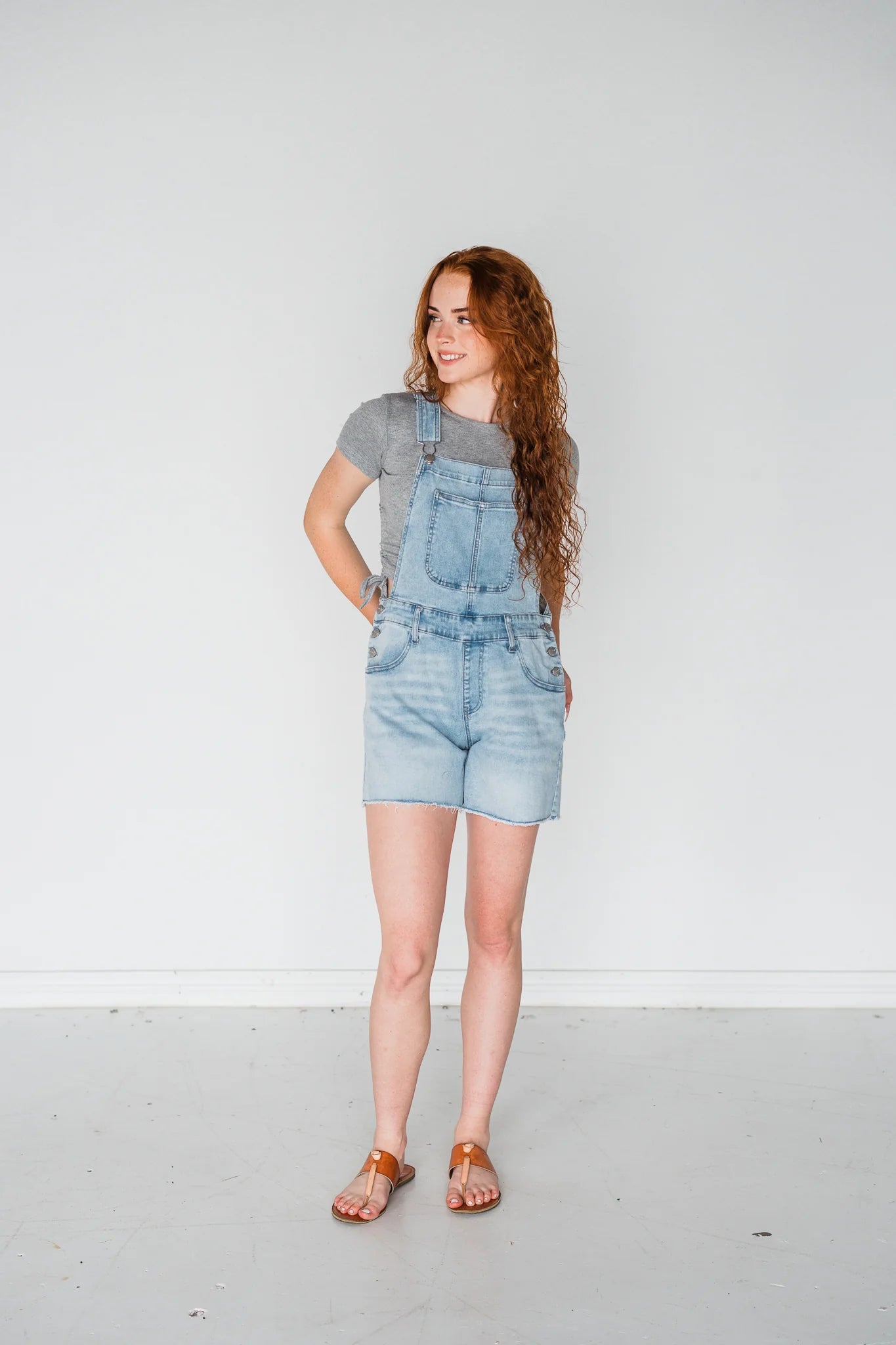 Light Wash Denim Overall Shorts