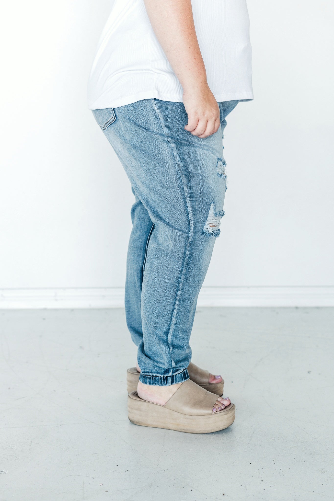 Distressed Denim Joggers