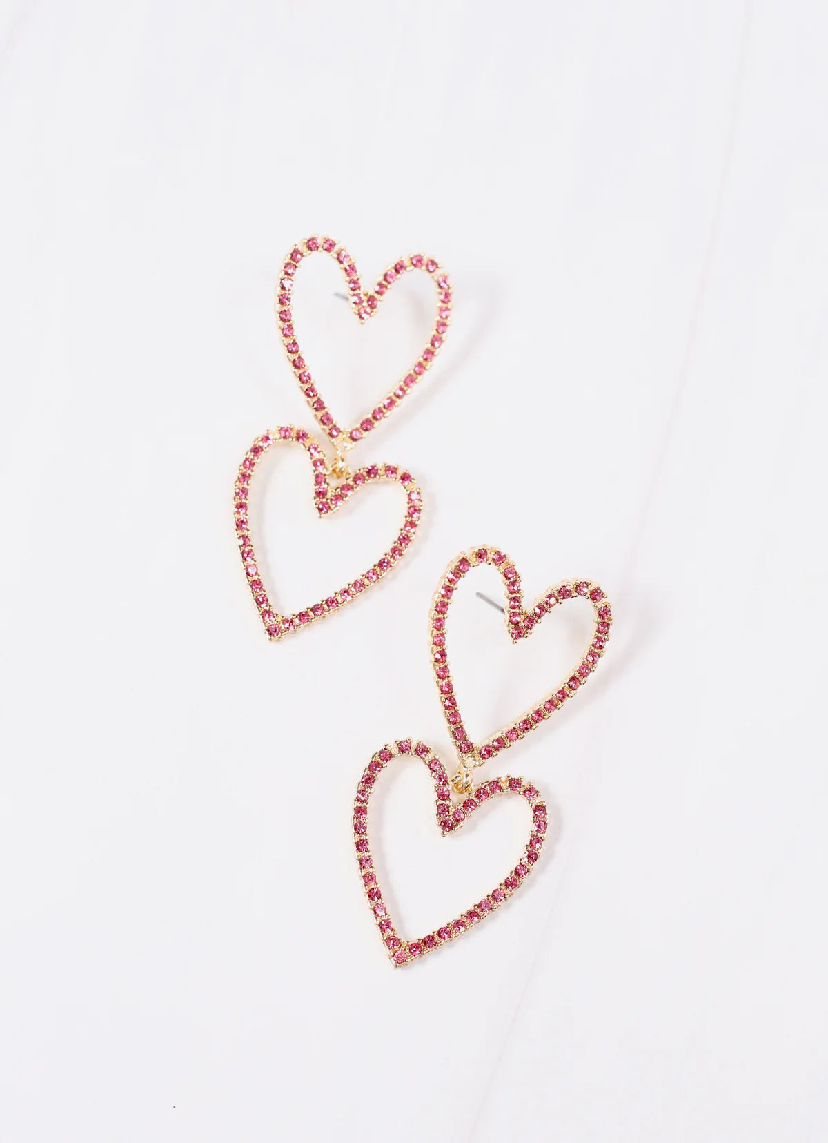 Just A Crush Pink Double Heart Earrings