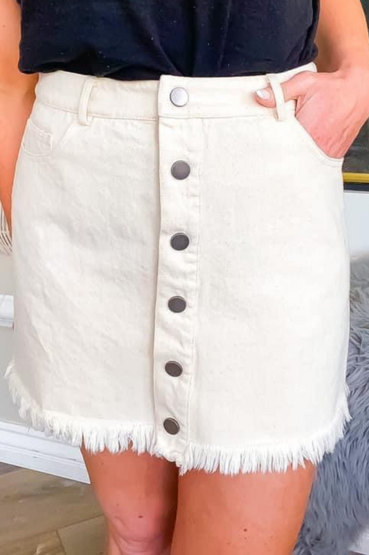 Oatmeal Button Front Denim Skirt