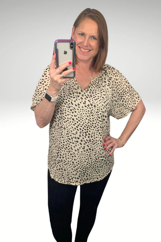 Leopard Notch Neck Top