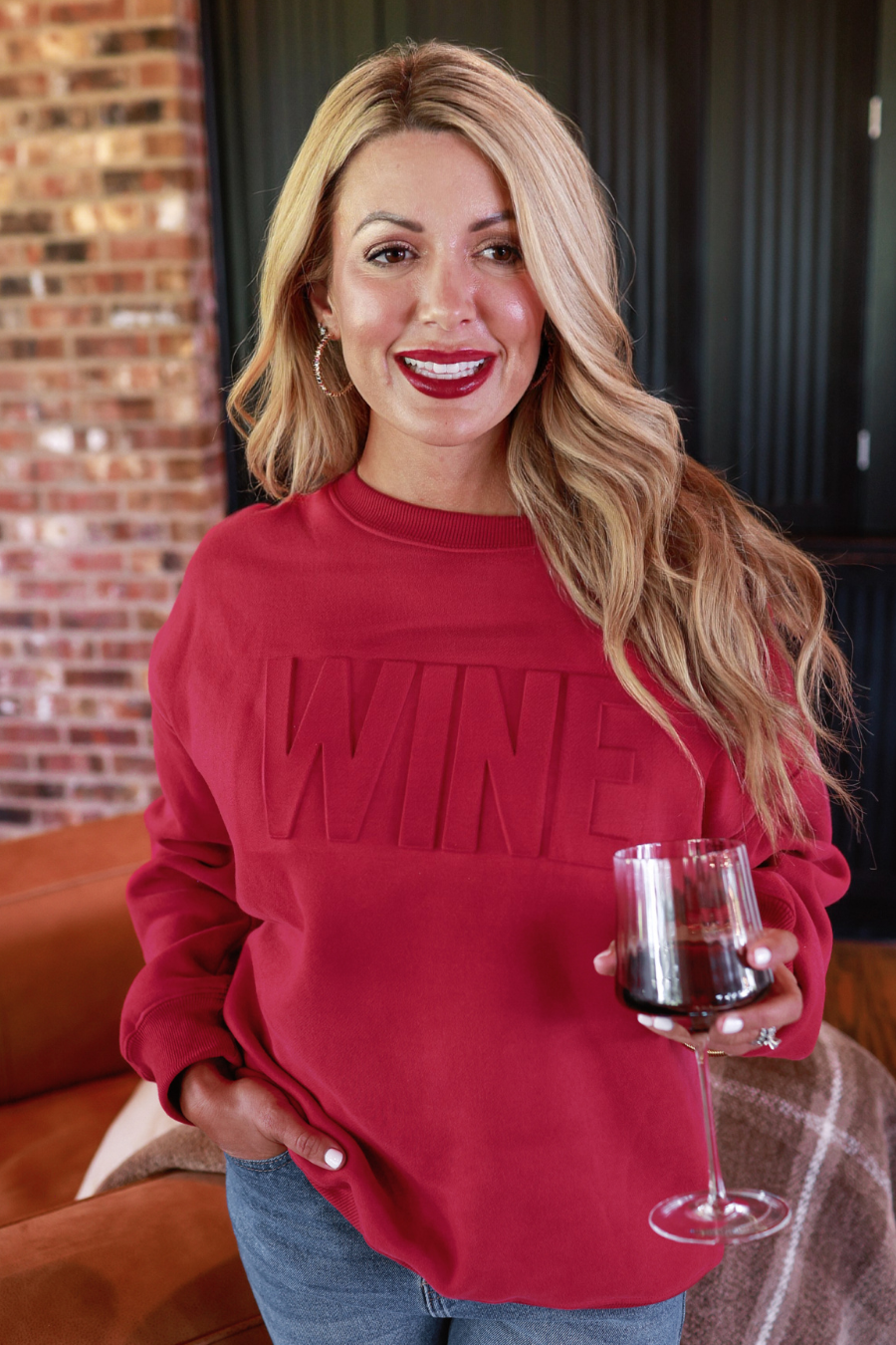 PREORDER-Wine Embossed Sweatshirt