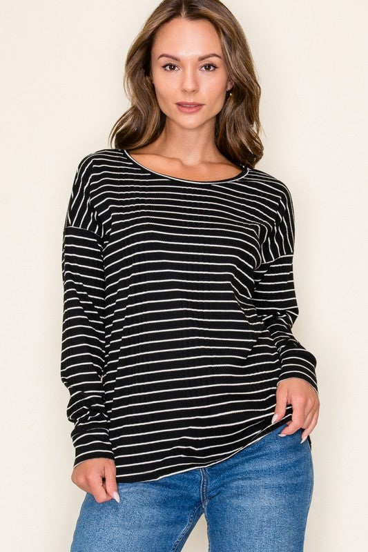 Ribbed Striped Knit Top - Black