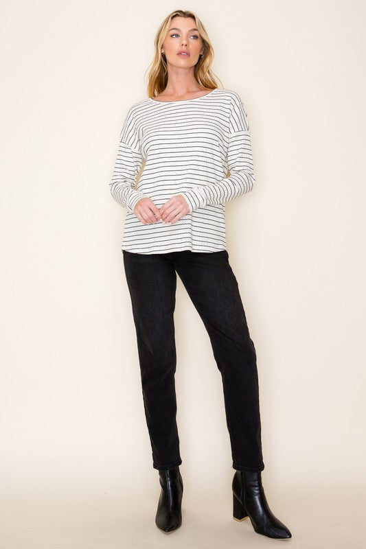 Ribbed Striped Knit Top - Ivory