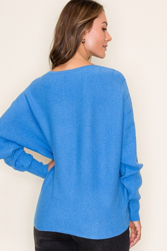 Textured Dolman Sleeve Boatneck Sweater