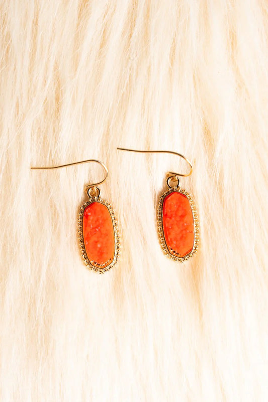 Anelise Light Neon Orange Druzy Earrings