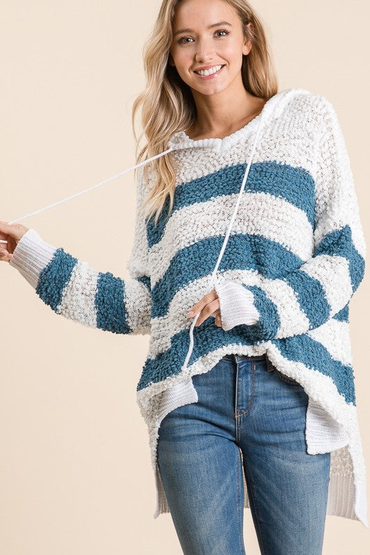 Striped Popcorn Hooded Sweater