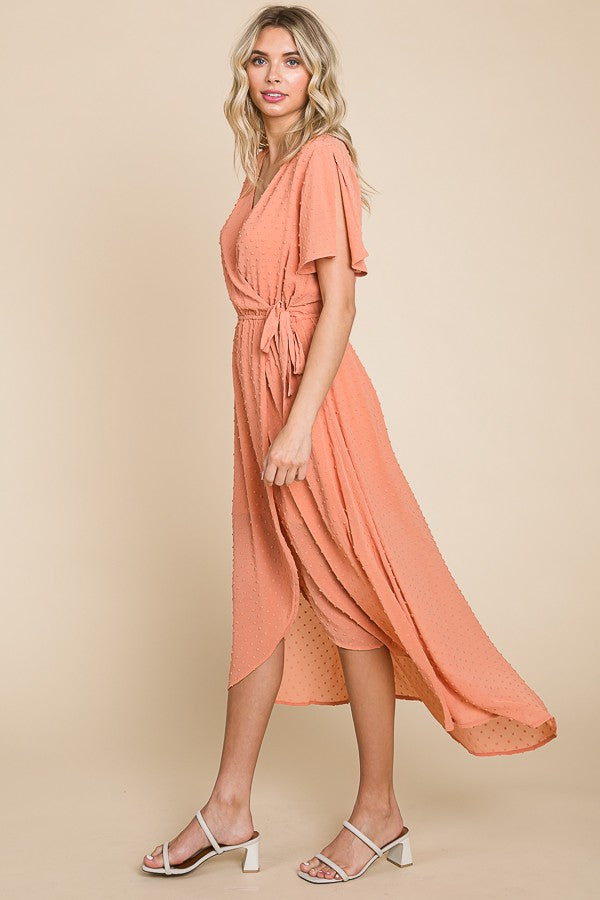 Faux Wrap Split Sleeve Dress