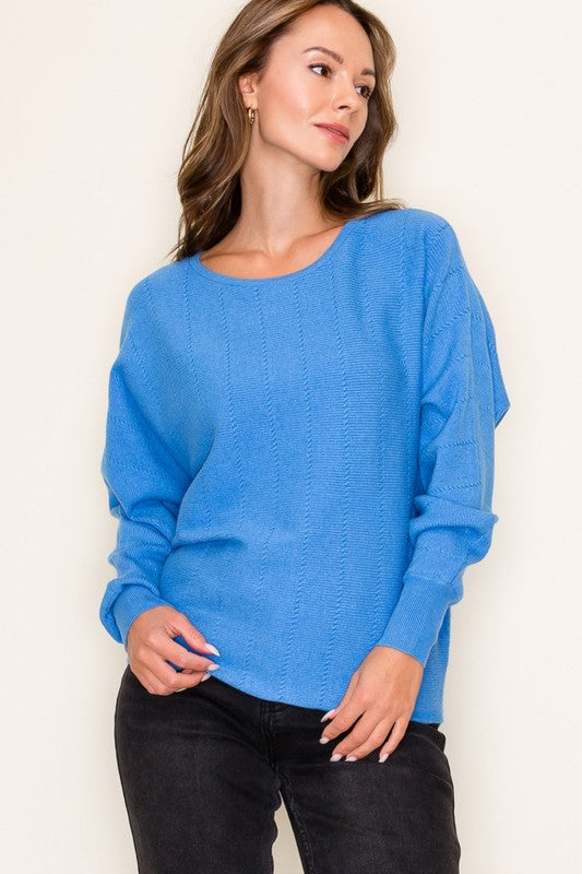 Textured Dolman Sleeve Boatneck Sweater