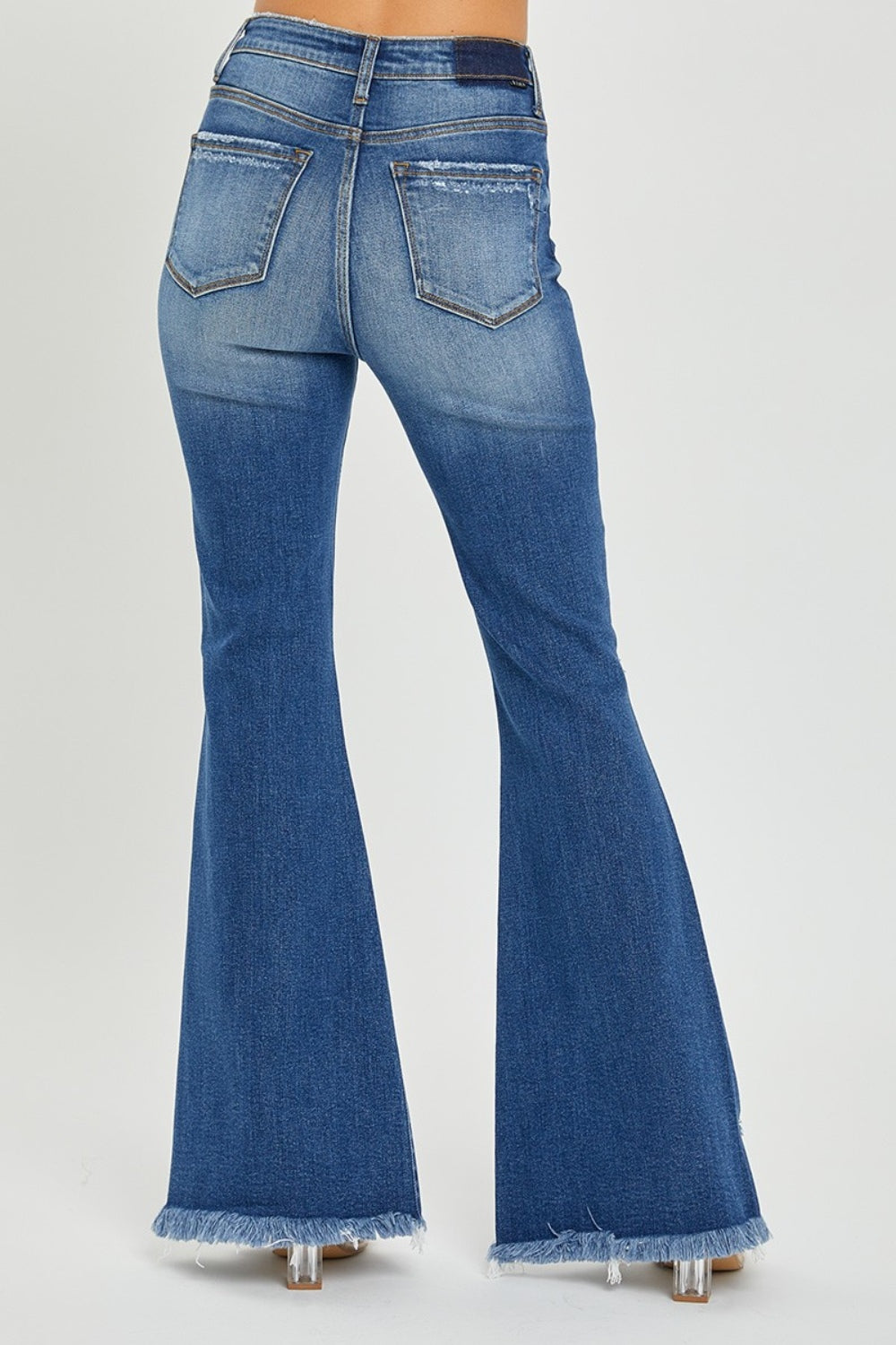 **ONLINE EXCLUSIVE!** RISEN Full Size High Rise Front Slit Frayed Hem Flare Jeans