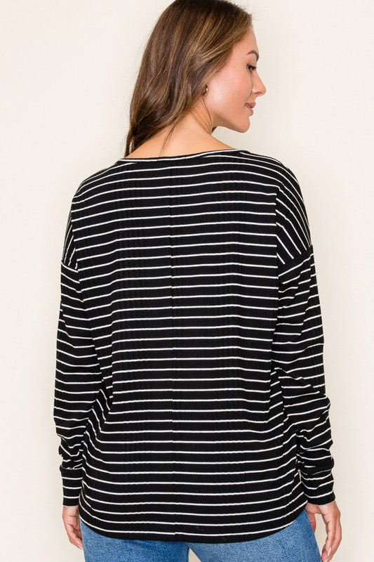 Ribbed Striped Knit Top - Black