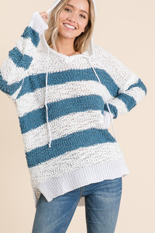 Striped Popcorn Hooded Sweater