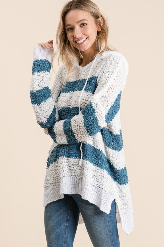 Striped Popcorn Hooded Sweater