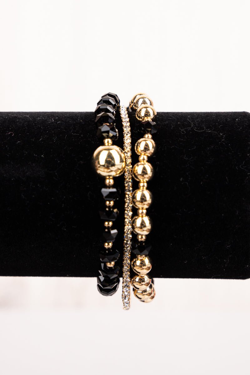 Evelin Black & Rhinestone Bead Bracelet Set