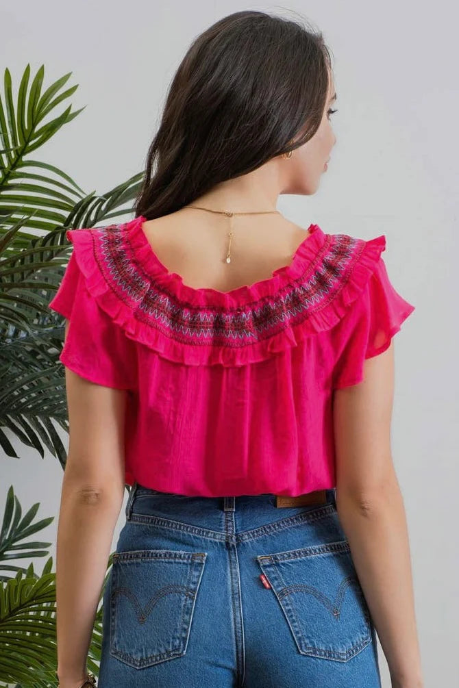 Tie Neck Embroidered Top