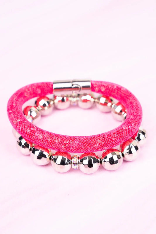 Disco Fever Rhinestone Pink Bracelet Set