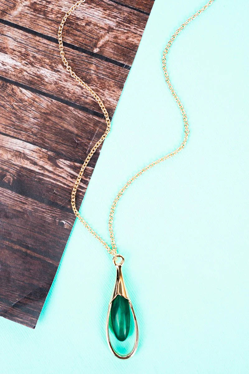 Green Find Your Joy Pendant Goldtone Necklace