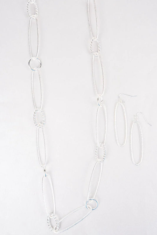 Lydia Silvertone Linked Necklace & Earrings