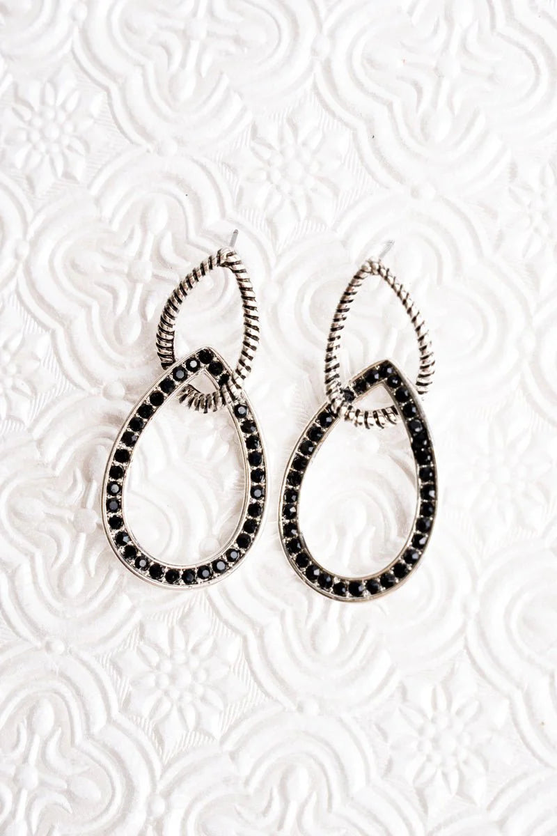 Black Crystal Verona Double Teardrop Earrings